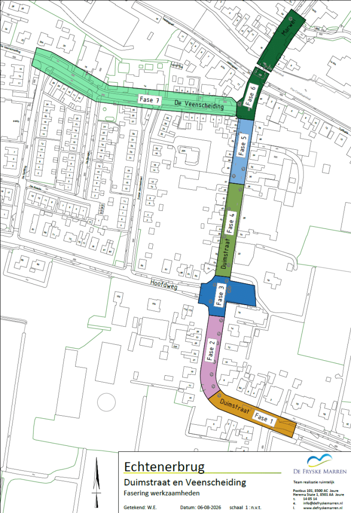 Plattegrond Echtenerbrug: Duimstraat en Veenscheiding, wegwerkzaamheden